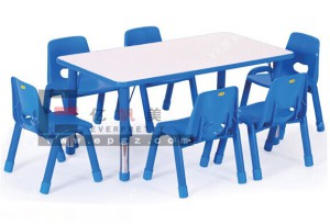 6 Child Blue Color U Shape Height Adjustable Preschool Children Table with Chairs